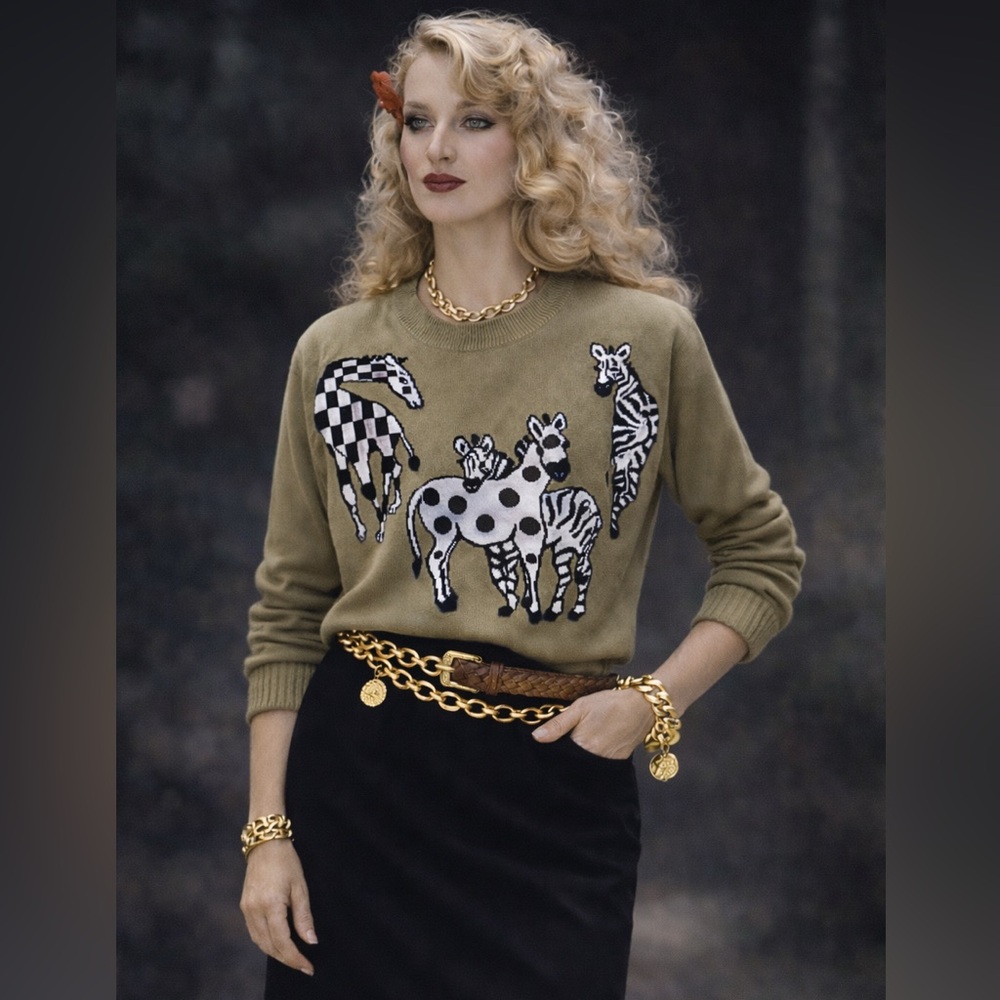 Escada size 42 Vintage Cotton Sweater with Zebra Print